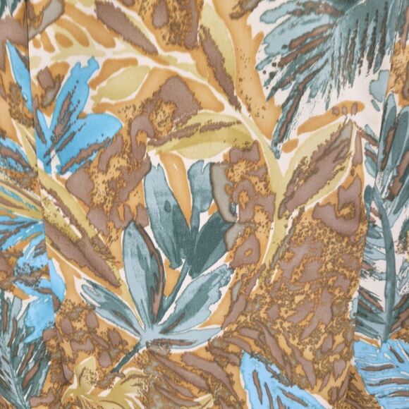 Vtg Mini Shift Dress Sz 10 Leaf Print Sleeveless V-Neck Brown Topical Resort - Picture 4 of 11